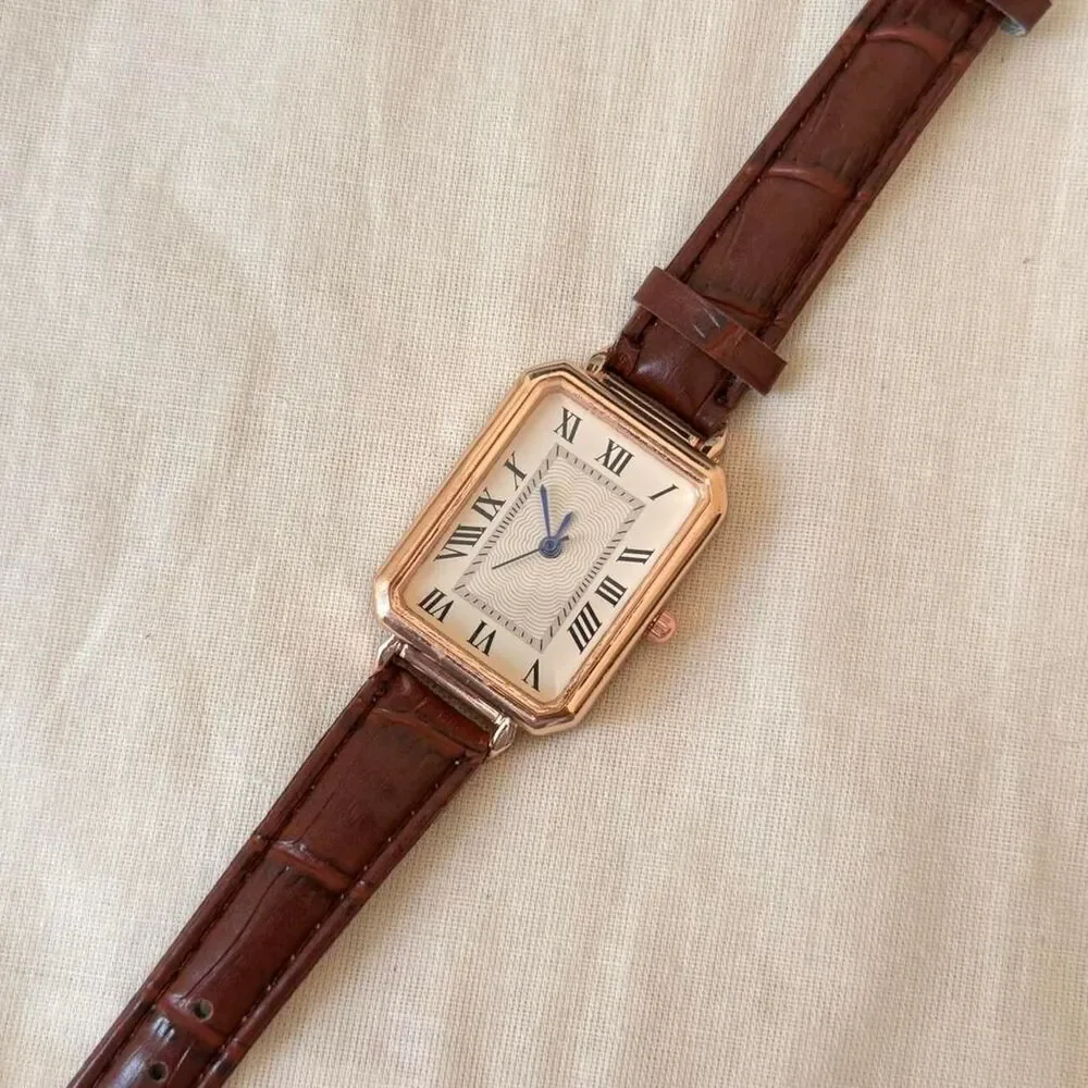 y2k style cute rectangle brown leather luxury watch